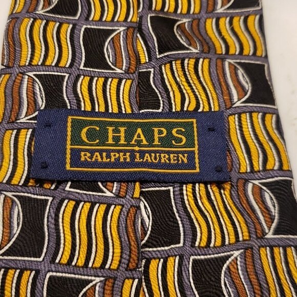 VINTAGE Chaps Ralph Lauren Men's Tie 100% Silk Gold Brown Black 4" x 56"lon - Picture 2 of 6
